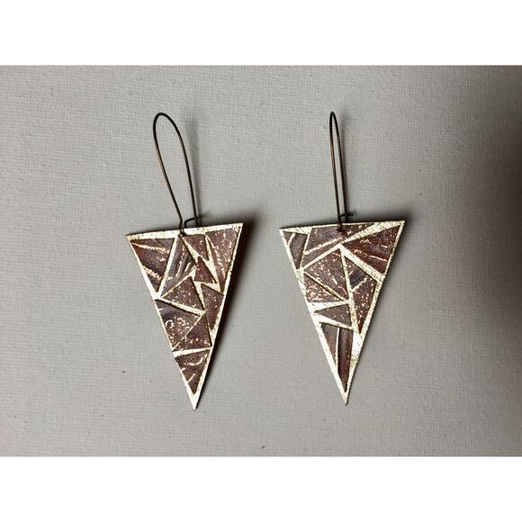 Artisan Handmade Geometric leather statement earrings - Picture 10 of 10